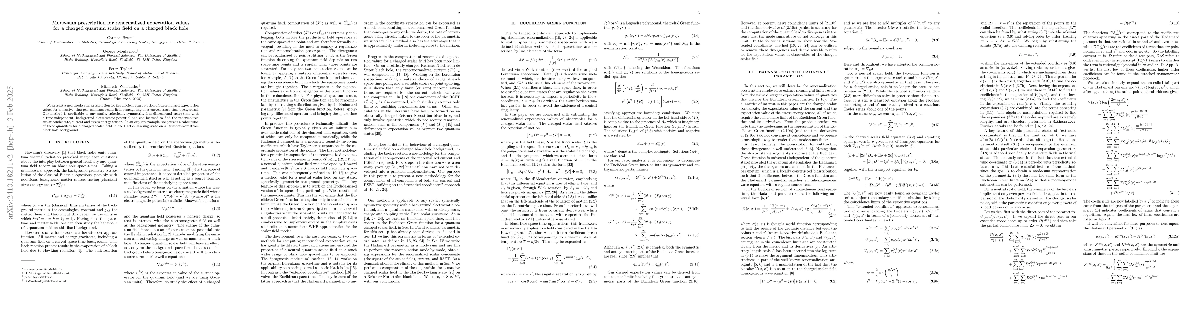 Thumbnail for Mode-sum prescription for renormalized expectation values for a charged
  quantum scalar field on a charged black hole