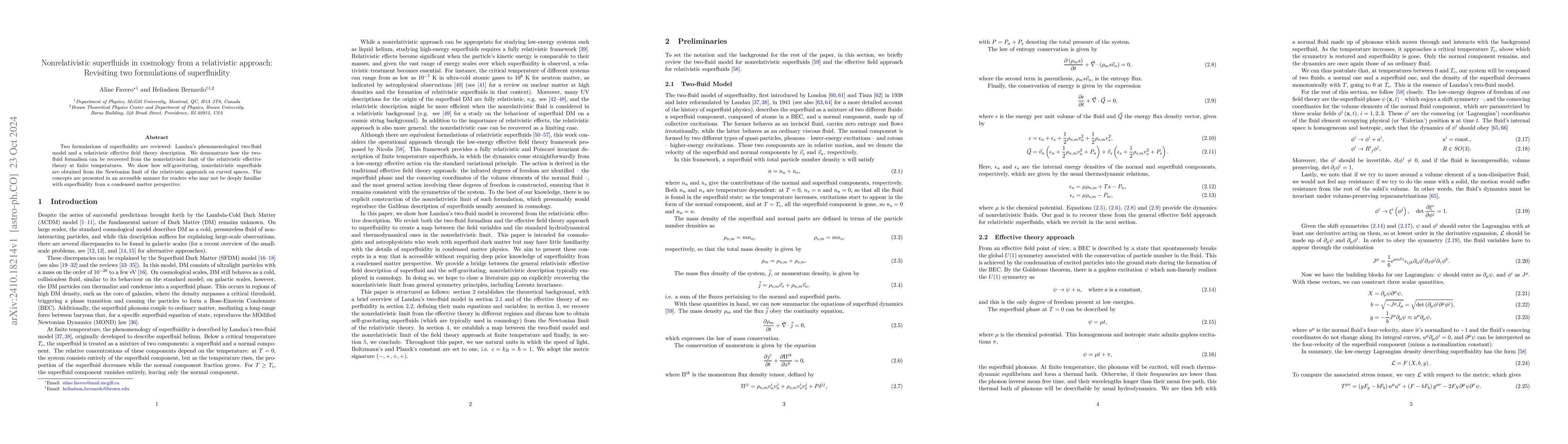 Thumbnail for Nonrelativistic superfluids in cosmology from a relativistic approach:
  Revisiting two formulations of superfluidity