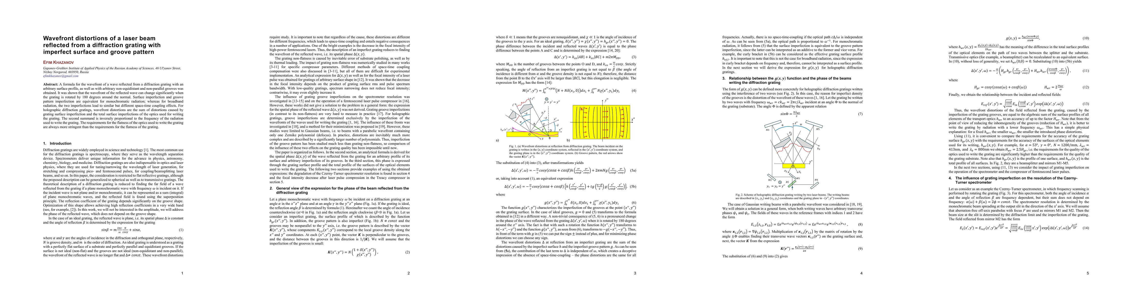 Thumbnail for Wavefront distortions of a laser beam reflected from a diffraction
  grating with imperfect surface and groove pattern