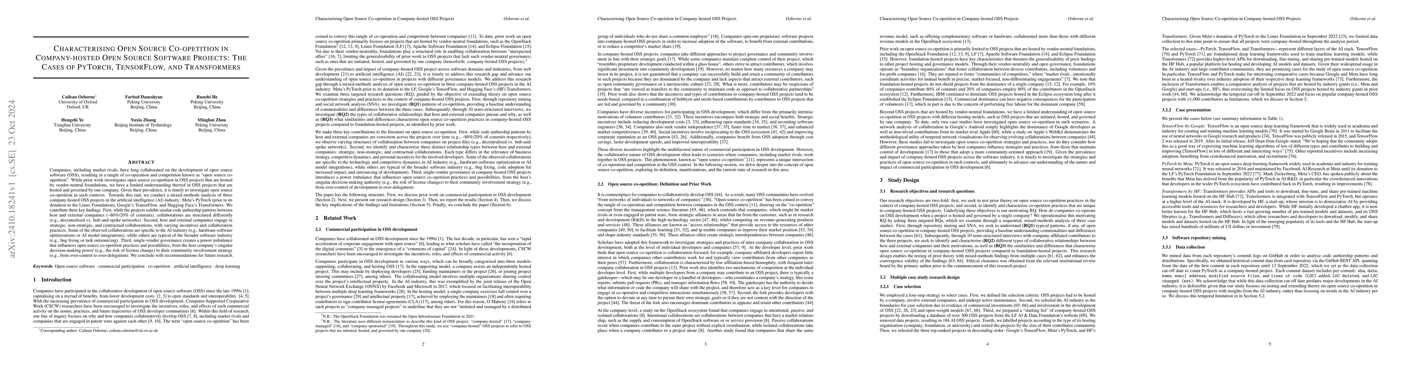Thumbnail for Characterising Open Source Co-opetition in Company-hosted Open Source
  Software Projects: The Cases of PyTorch, TensorFlow, and Transformers