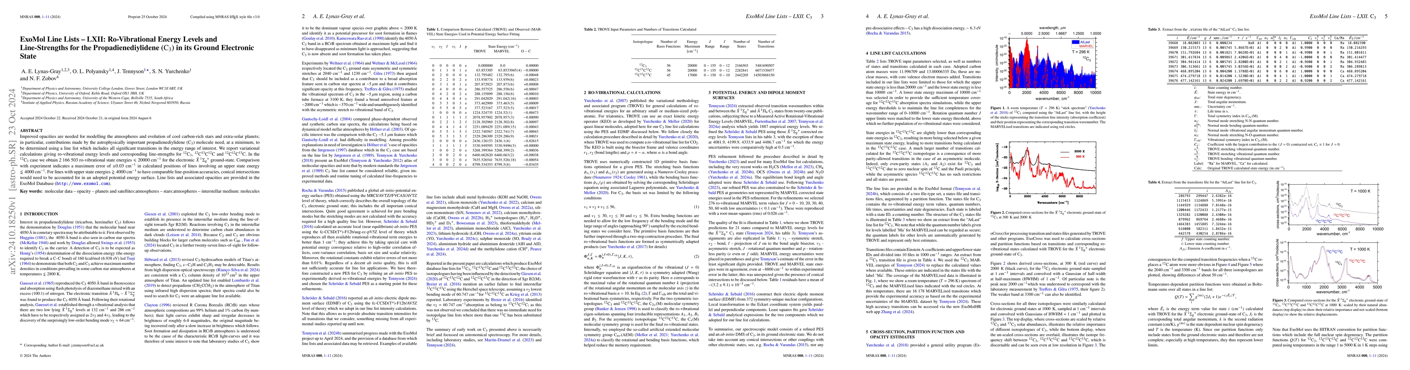 Thumbnail for ExoMol Line Lists -- LXII: Ro-Vibrational Energy Levels and
  Line-Strengths for the Propadienediylidene (C3) in its Ground Electronic
  State