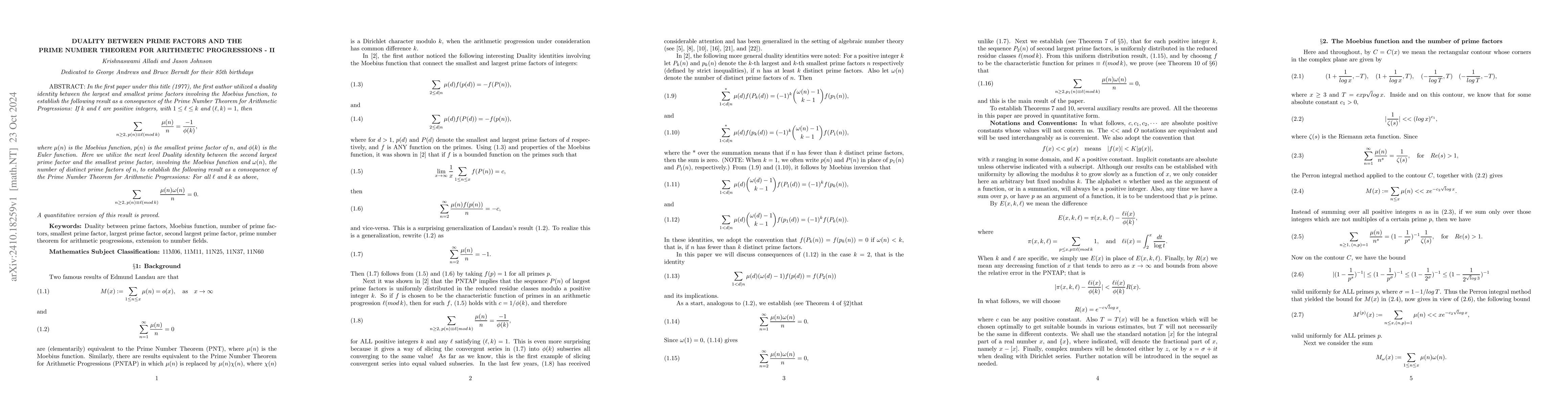 Thumbnail for Duality between prime factors and the Prime Number Theorem for
  Arithmetic Progressions -- II