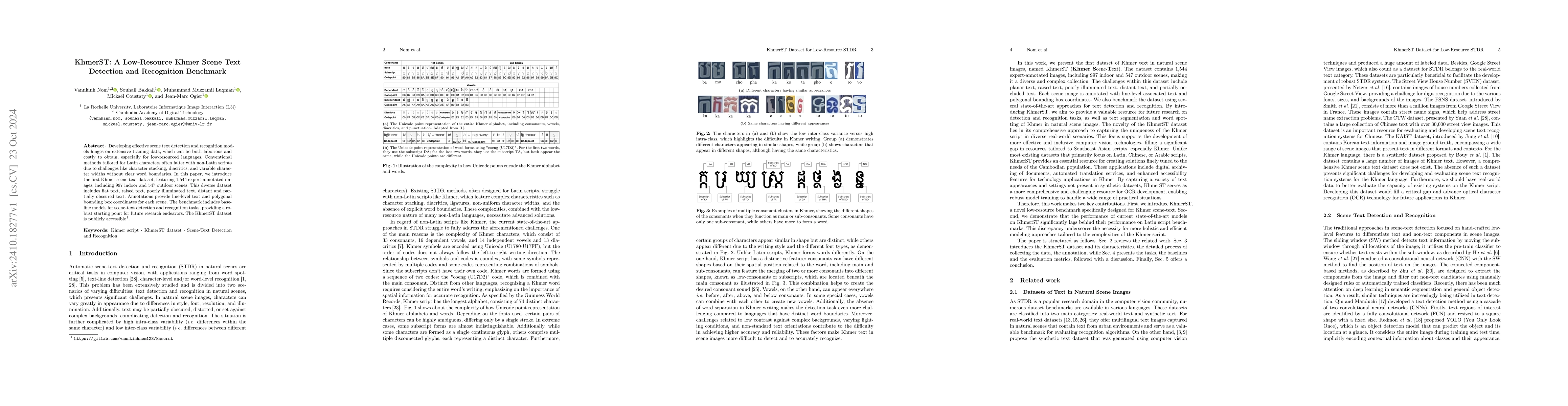Thumbnail for KhmerST: A Low-Resource Khmer Scene Text Detection and Recognition
  Benchmark
