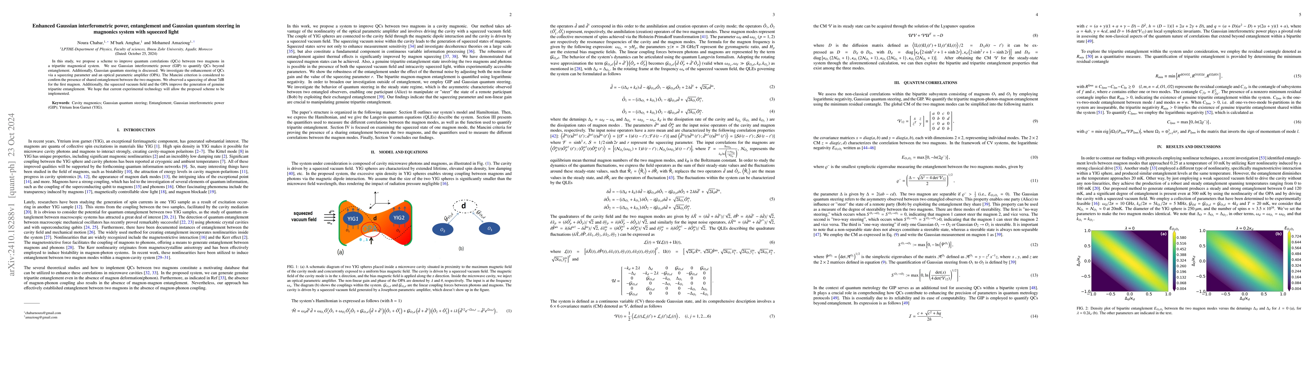 Thumbnail for Enhanced Gaussian interferometric power, entanglement and Gaussian
  quantum steering in magnonics system with squeezed light