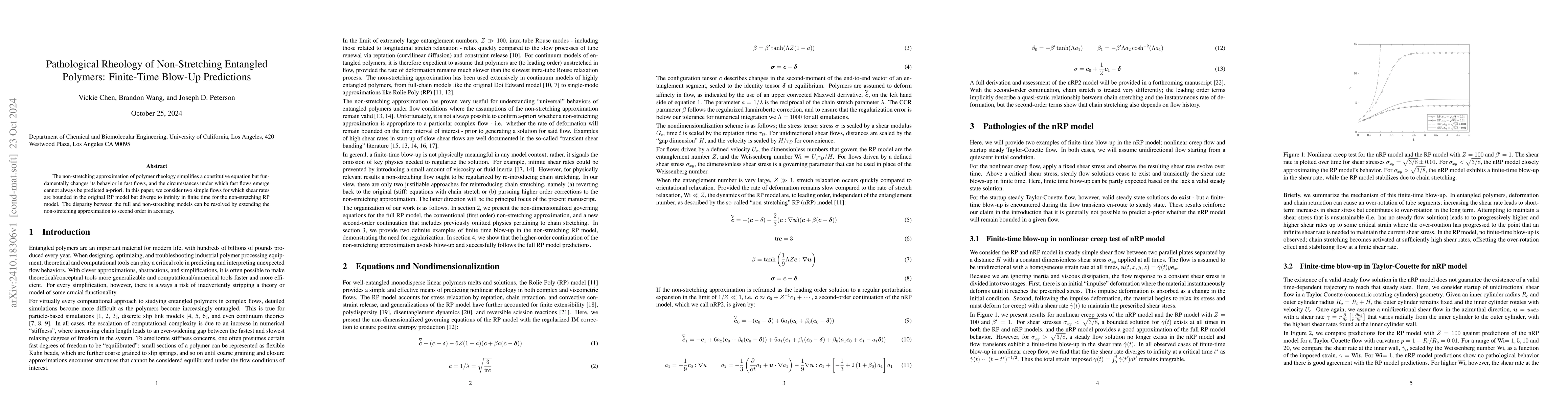 Thumbnail for Pathological Rheology of Non-Stretching Entangled Polymers: Finite-Time
  Blow-Up Predictions