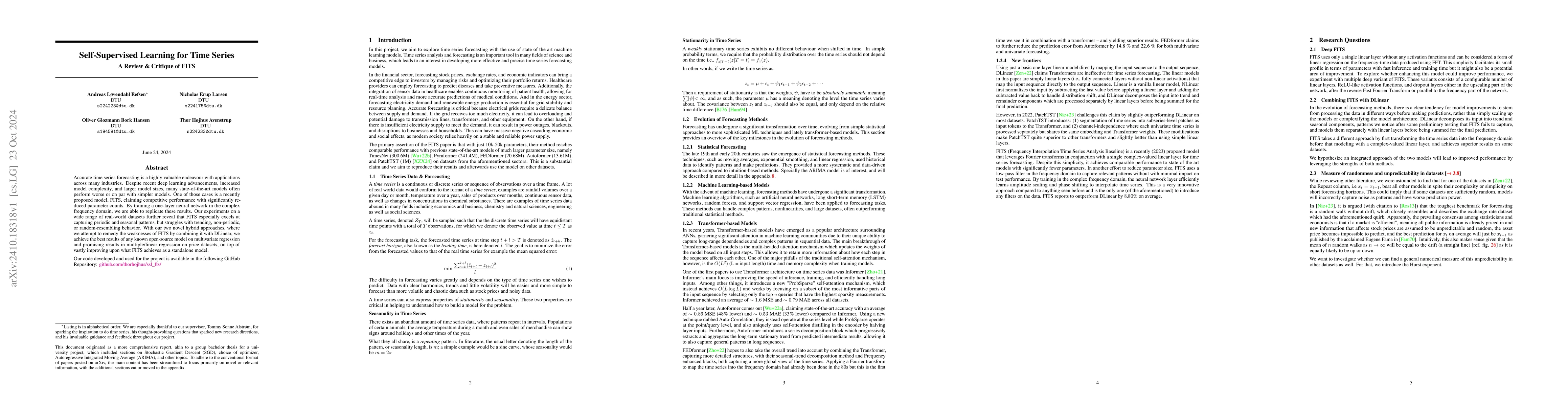 Thumbnail for Self-Supervised Learning for Time Series: A Review & Critique of FITS