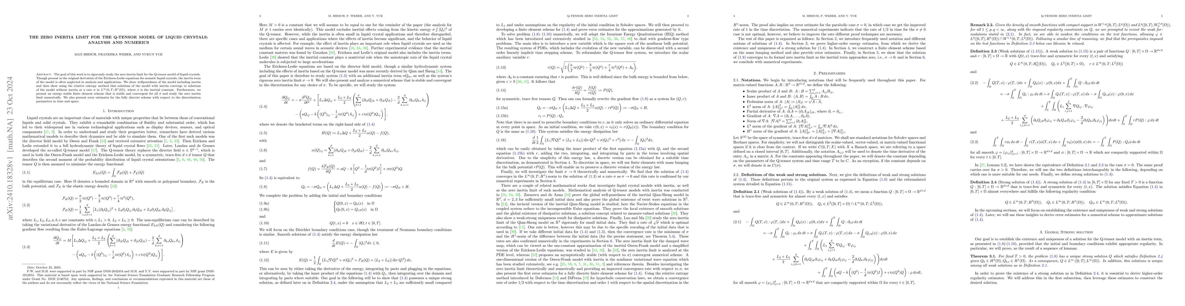 Thumbnail for The Zero Inertia Limit for the Q-Tensor Model of Liquid Crystals:
  Analysis and Numerics
