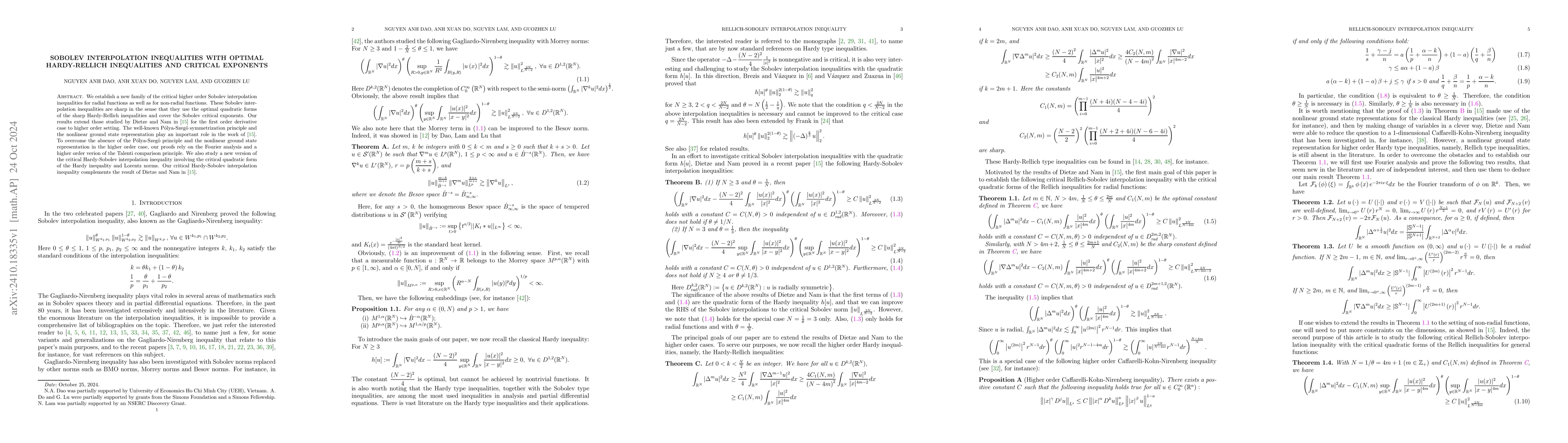 Thumbnail for Sobolev interpolation inequalities with optimal Hardy-Rellich
  inequalities and critical exponents