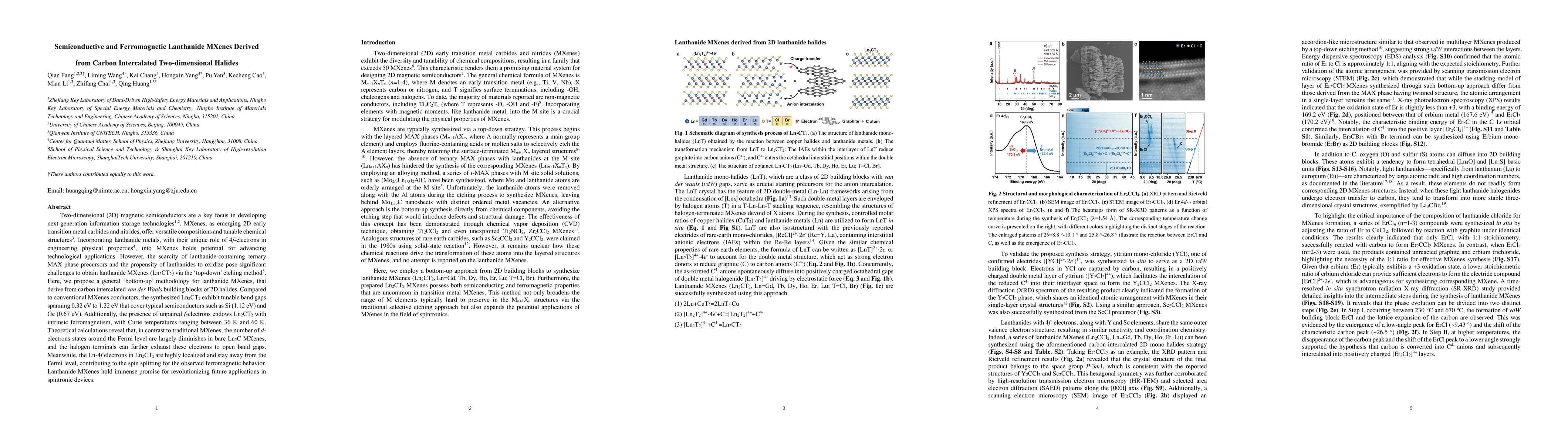 Thumbnail for Semiconductive and Ferromagnetic Lanthanide MXenes Derived from Carbon
  Intercalated Two-dimensional Halides