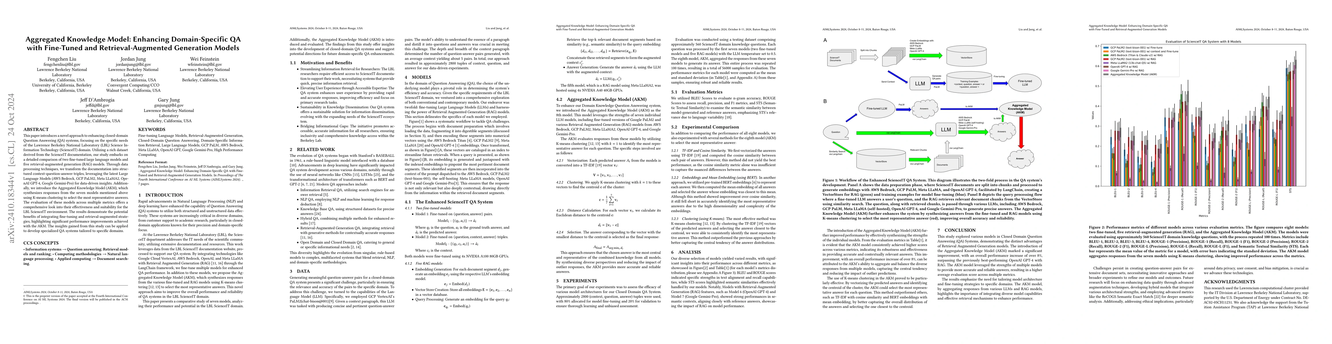 Thumbnail for Aggregated Knowledge Model: Enhancing Domain-Specific QA with Fine-Tuned
  and Retrieval-Augmented Generation Models
