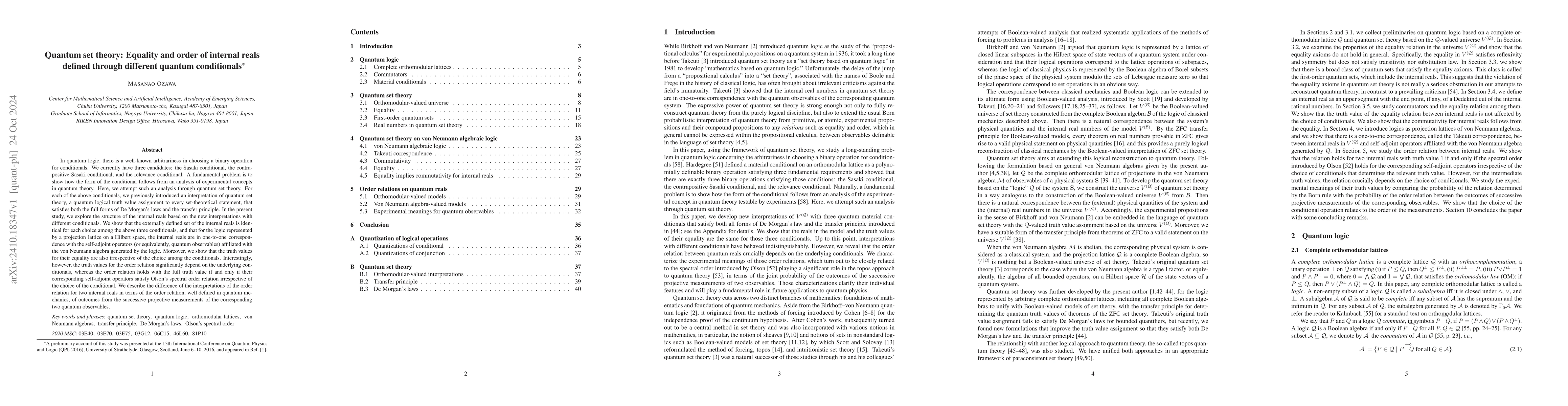 Thumbnail for Quantum set theory: Equality and order of internal reals defined through
  different quantum conditionals