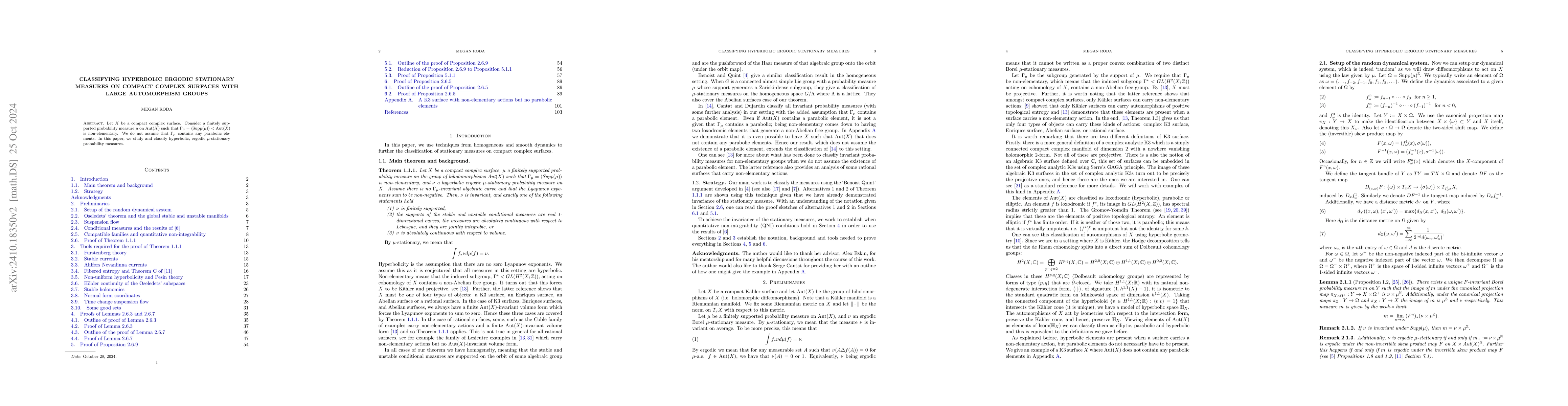 Thumbnail for Classifying Hyperbolic Ergodic Stationary Measures on Compact Complex
  Surfaces with Large Automorphism Groups