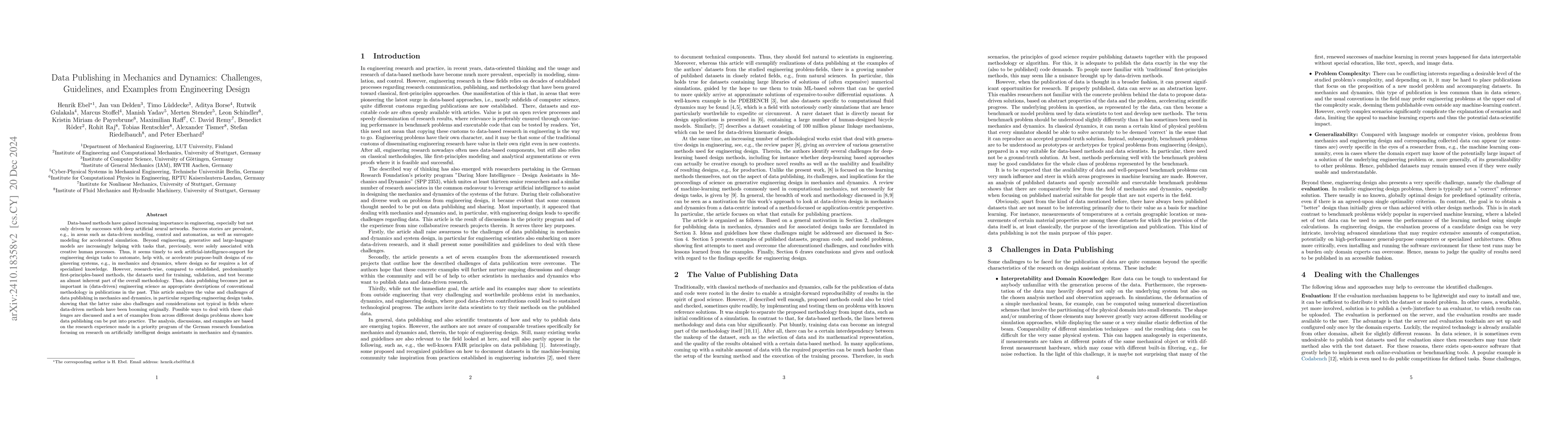 Thumbnail for Data Publishing in Mechanics and Dynamics: Challenges, Guidelines, and
  Examples from Engineering Design