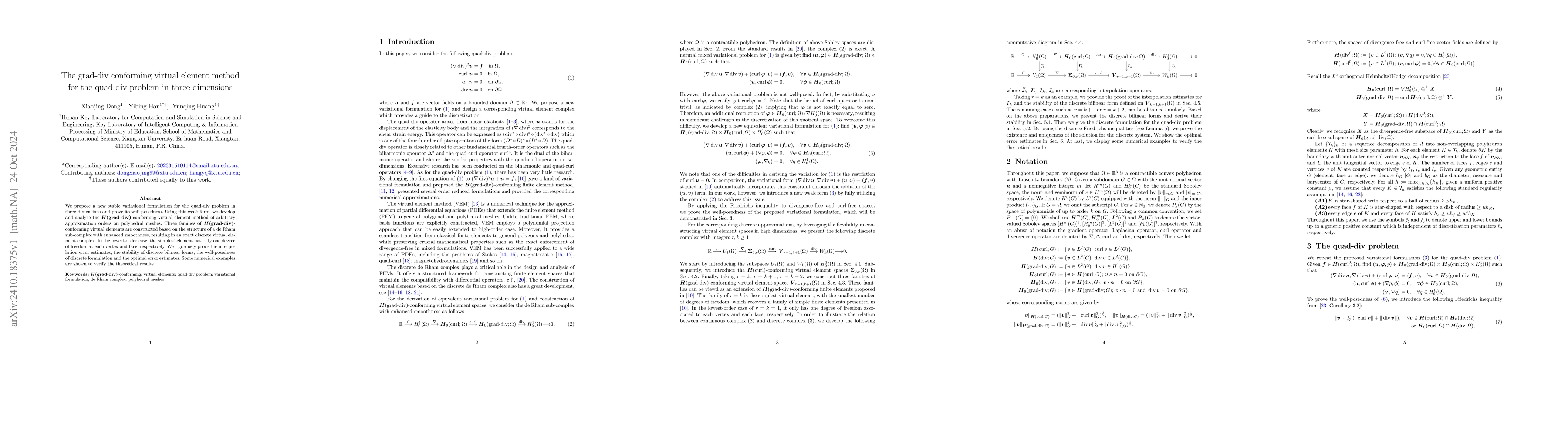 Thumbnail for The grad-div conforming virtual element method for the quad-div problem
  in three dimensions
