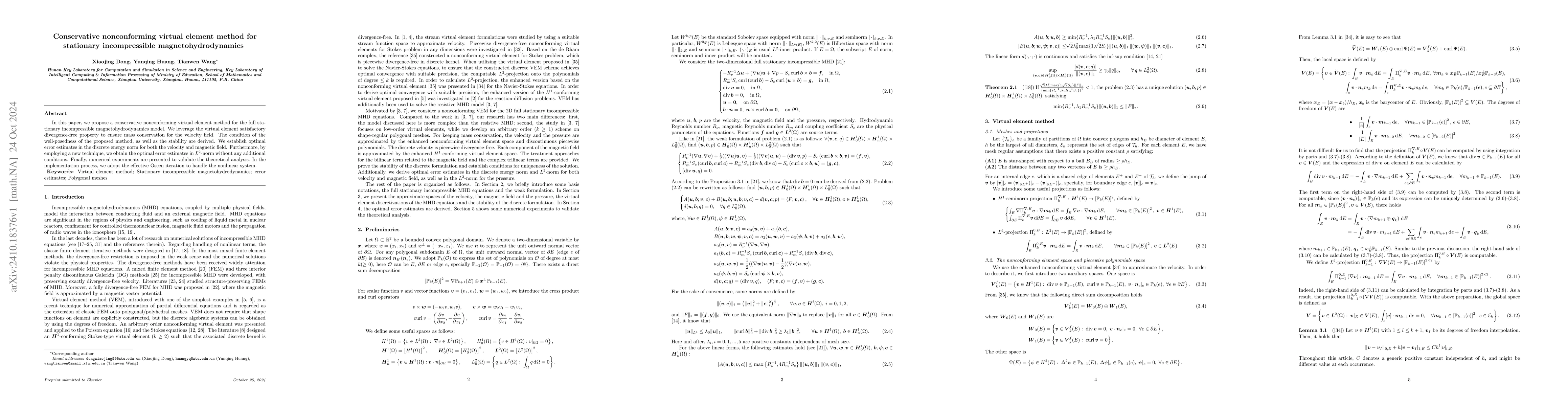 Thumbnail for Conservative nonconforming virtual element method for stationary
  incompressible magnetohydrodynamics