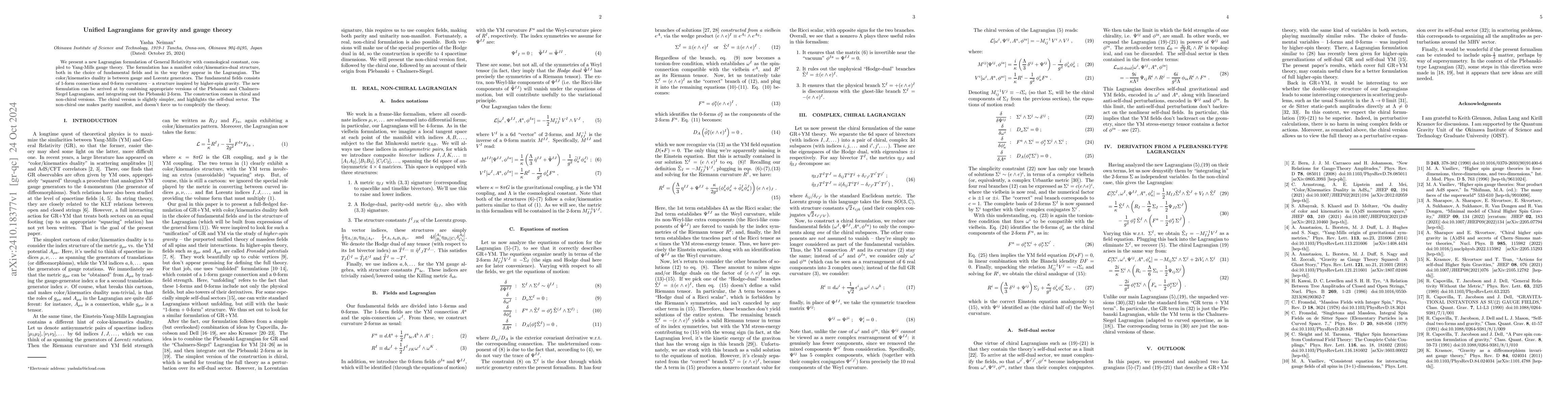 Thumbnail for Unified Lagrangians for gravity and gauge theory