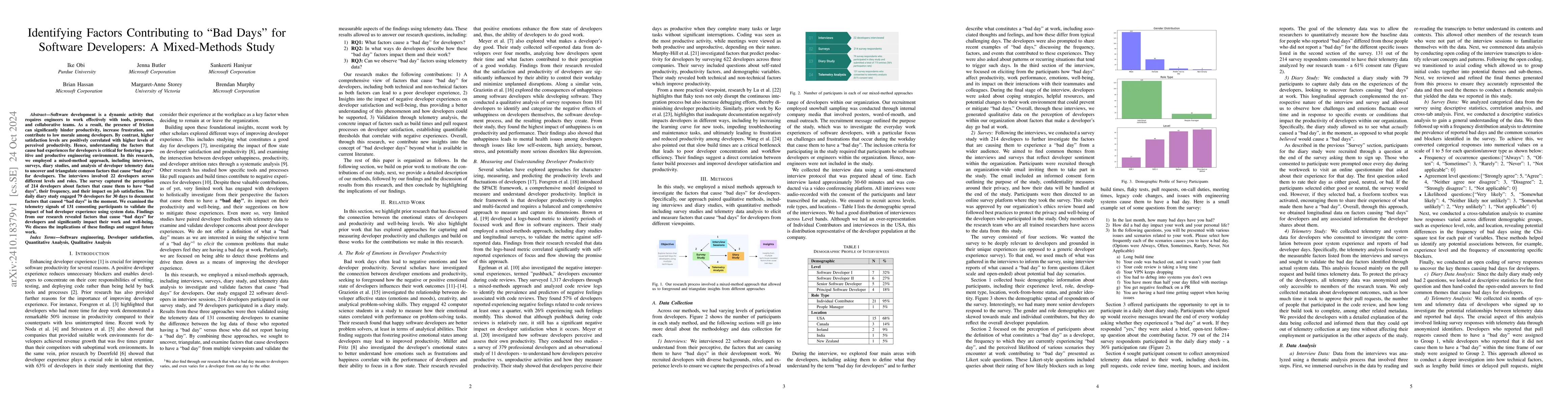Thumbnail for Identifying Factors Contributing to Bad Days for Software Developers: A
  Mixed Methods Study