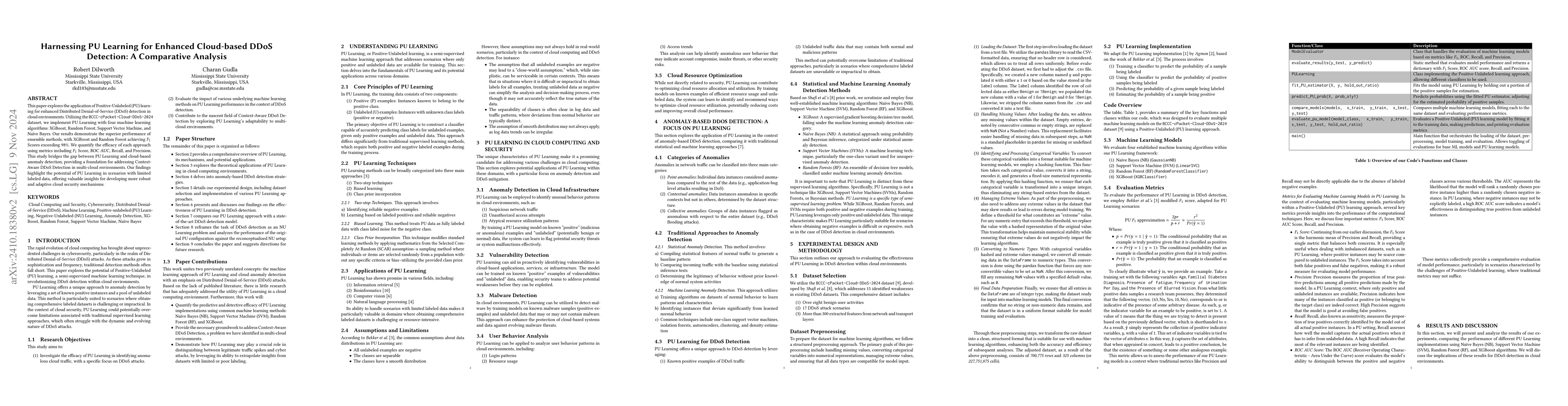 Thumbnail for Harnessing PU Learning for Enhanced Cloud-based DDoS Detection: A
  Comparative Analysis