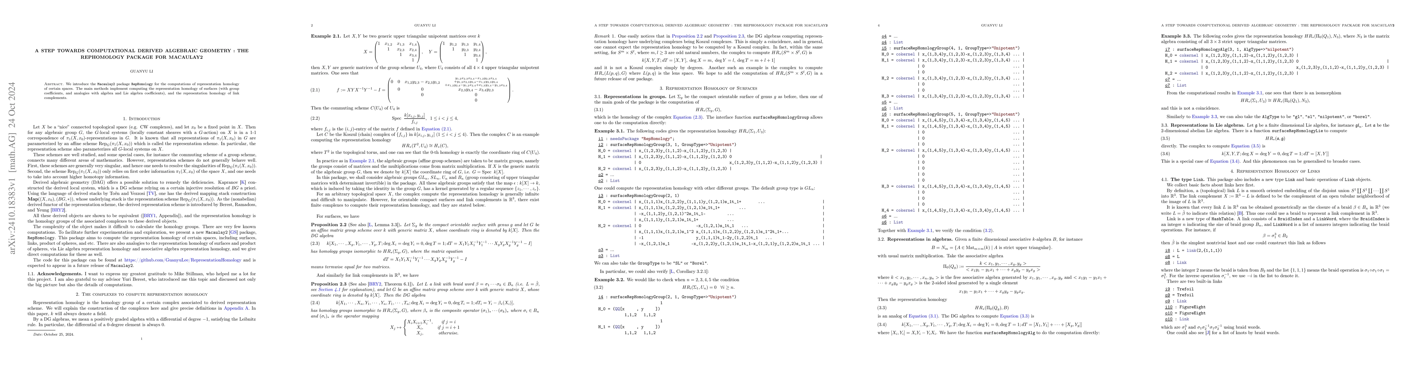 Thumbnail for A Step towards Computational Derived Algebraic Geometry: The RepHomology
  Package For Macaulay2