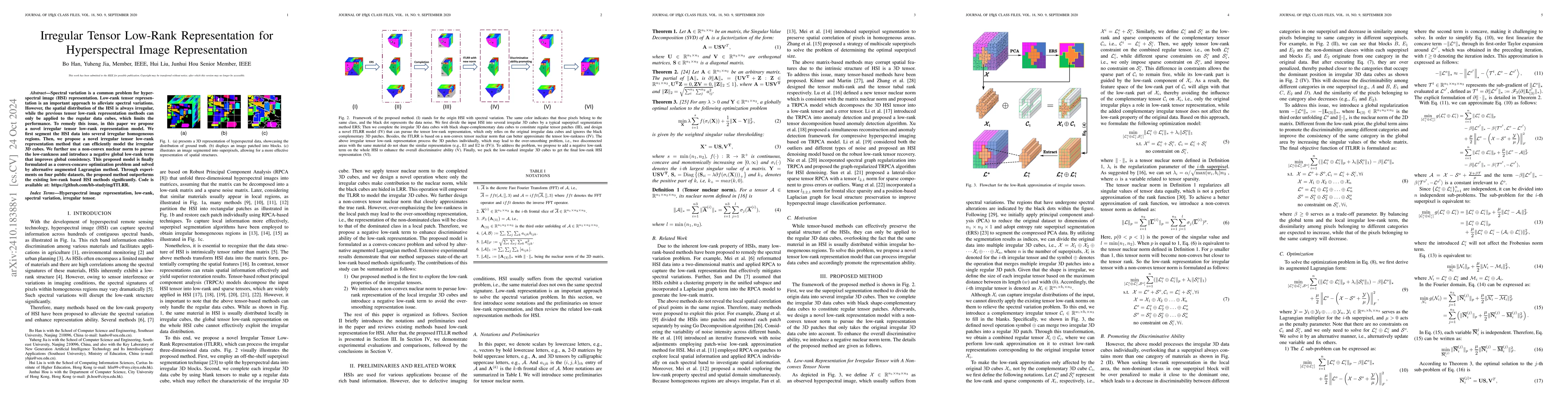 Thumbnail for Irregular Tensor Low-Rank Representation for Hyperspectral Image
  Representation