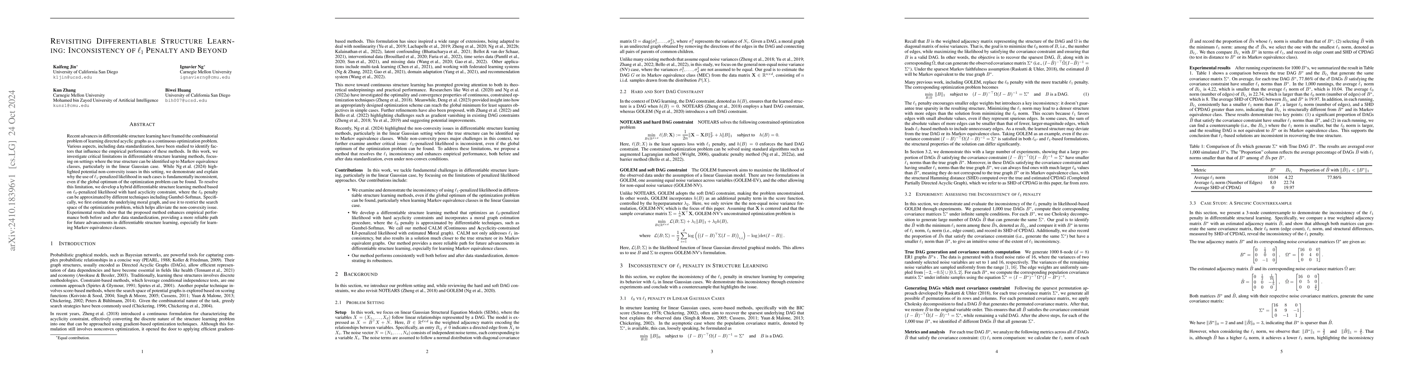 Thumbnail for Revisiting Differentiable Structure Learning: Inconsistency of $\ell_1$
  Penalty and Beyond