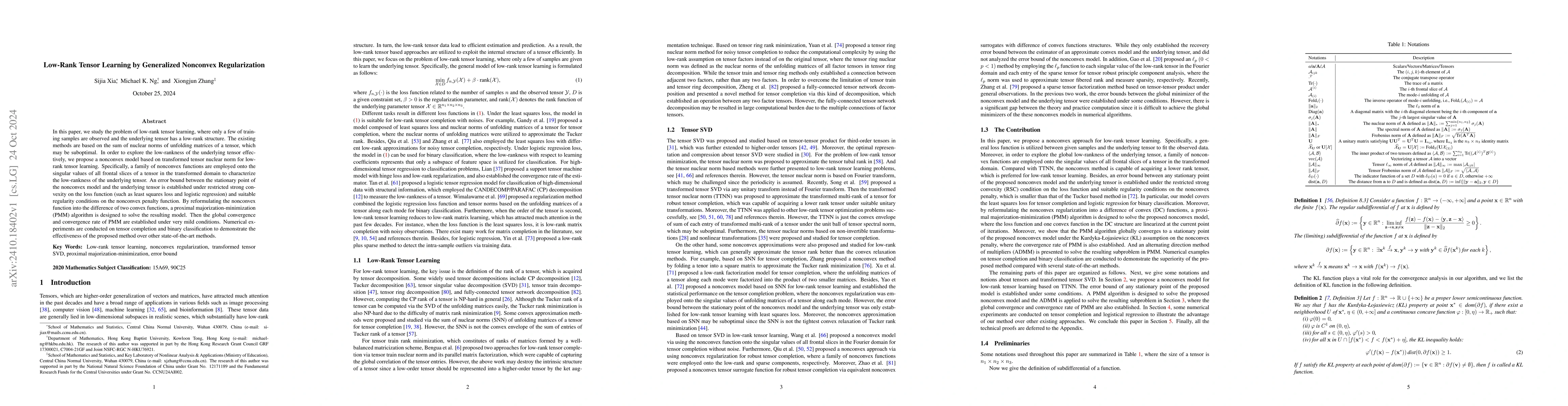 Thumbnail for Low-Rank Tensor Learning by Generalized Nonconvex Regularization