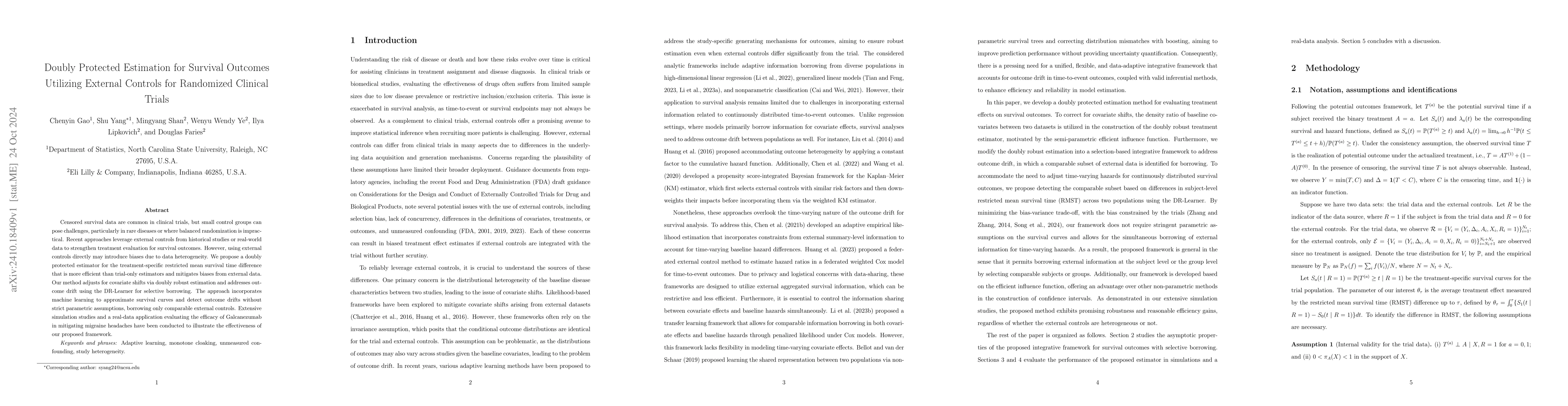 Thumbnail for Doubly protected estimation for survival outcomes utilizing external
  controls for randomized clinical trials