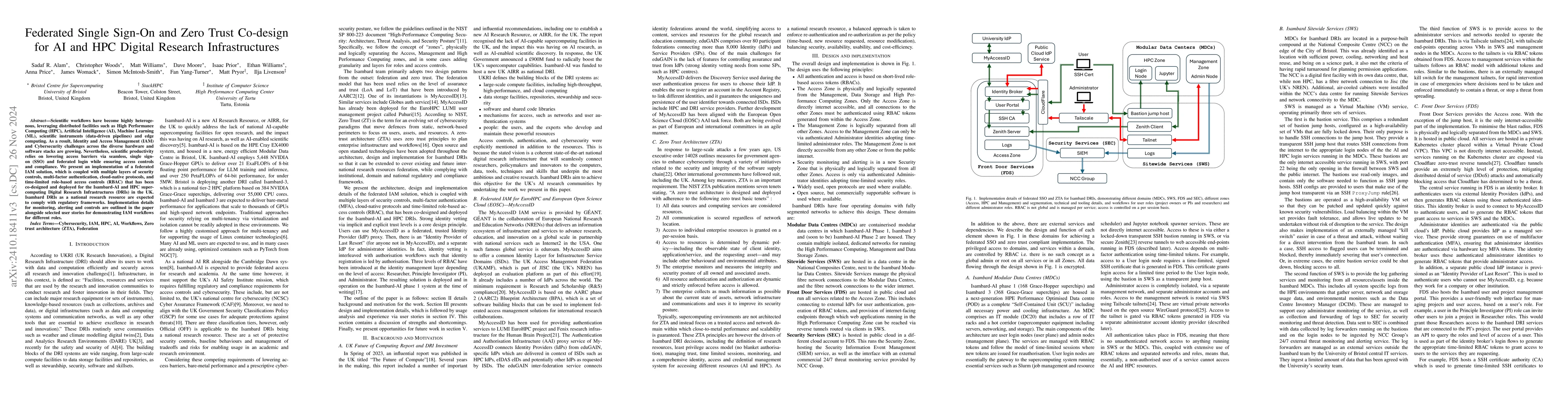 Thumbnail for Federated Single Sign-On and Zero Trust Co-design for AI and HPC Digital
  Research Infrastructures