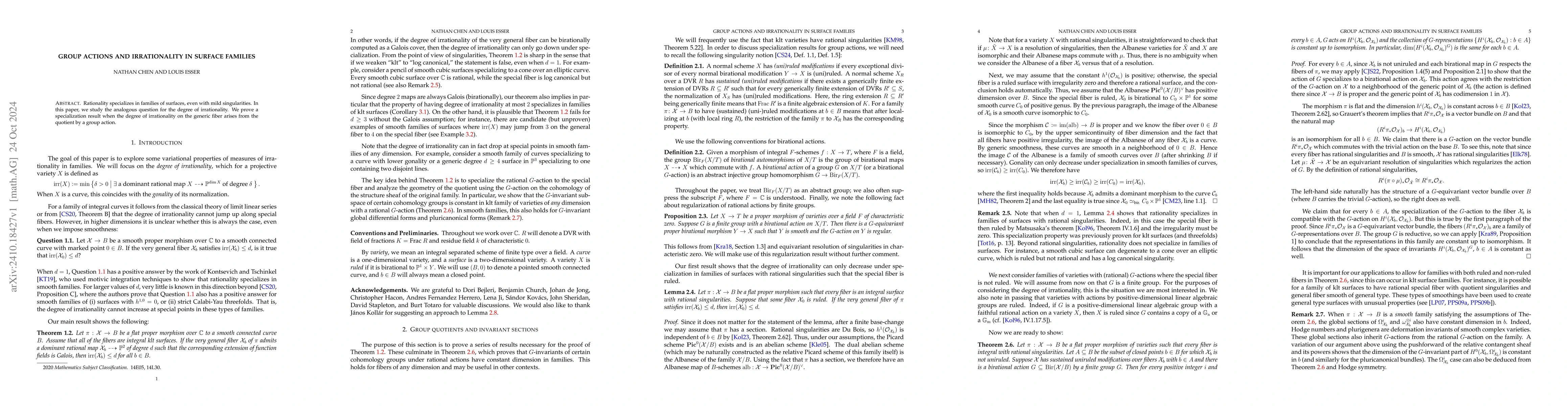 Thumbnail for Group actions and irrationality in surface families