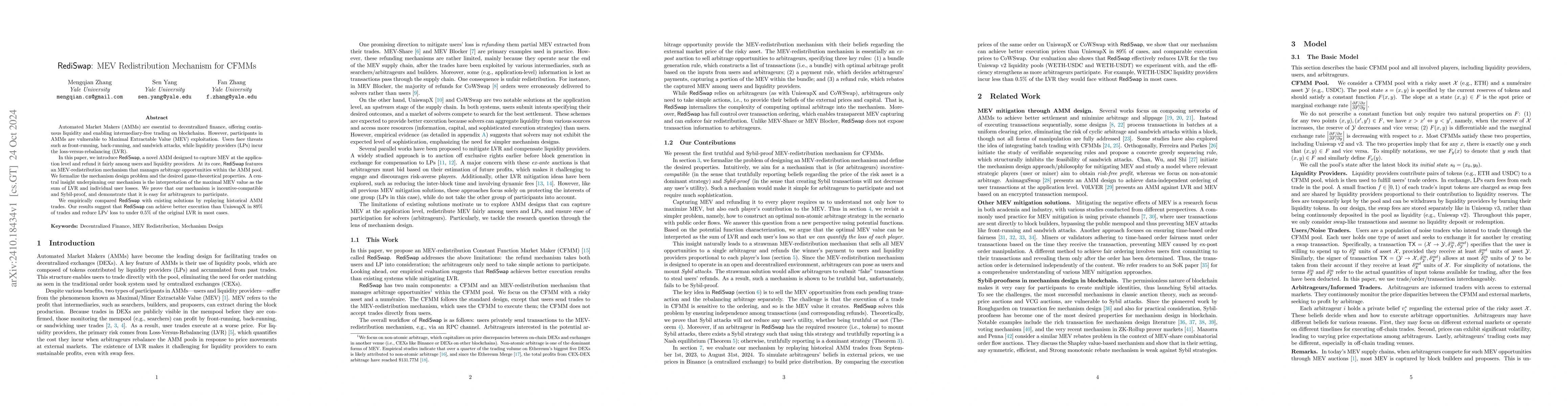 Thumbnail for RediSwap: MEV Redistribution Mechanism for CFMMs