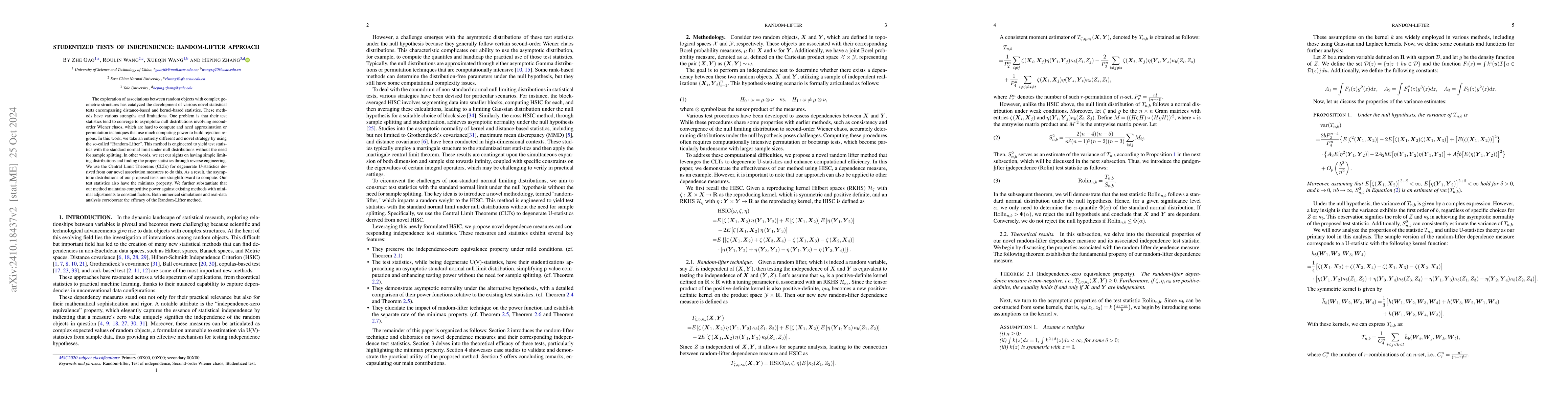 Thumbnail for Studentized Tests of Independence: Random-Lifter approach