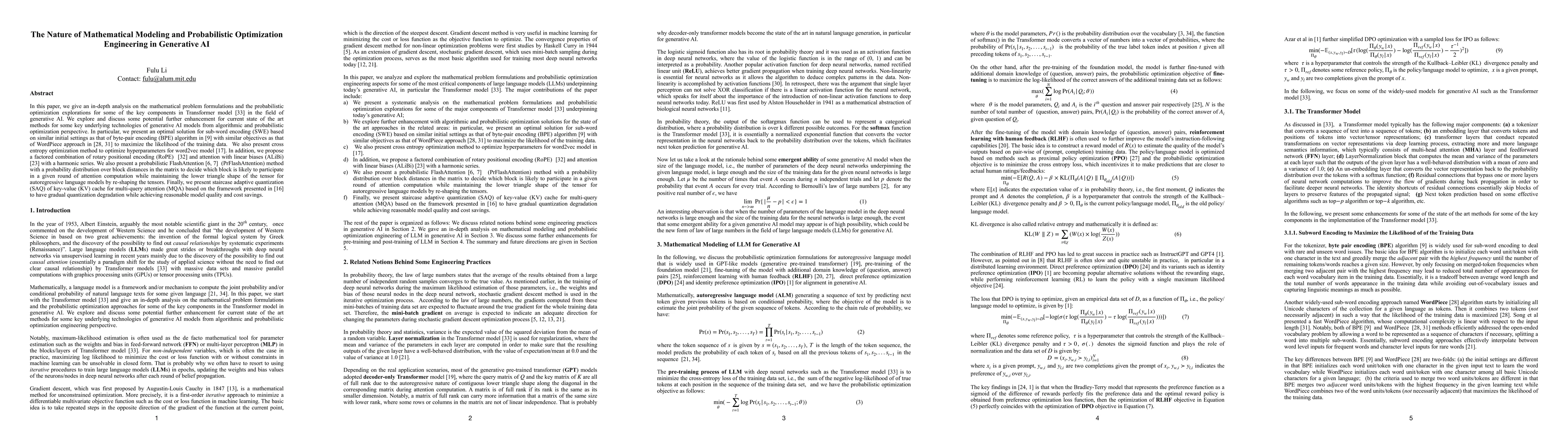 Thumbnail for The Nature of Mathematical Modeling and Probabilistic Optimization
  Engineering in Generative AI