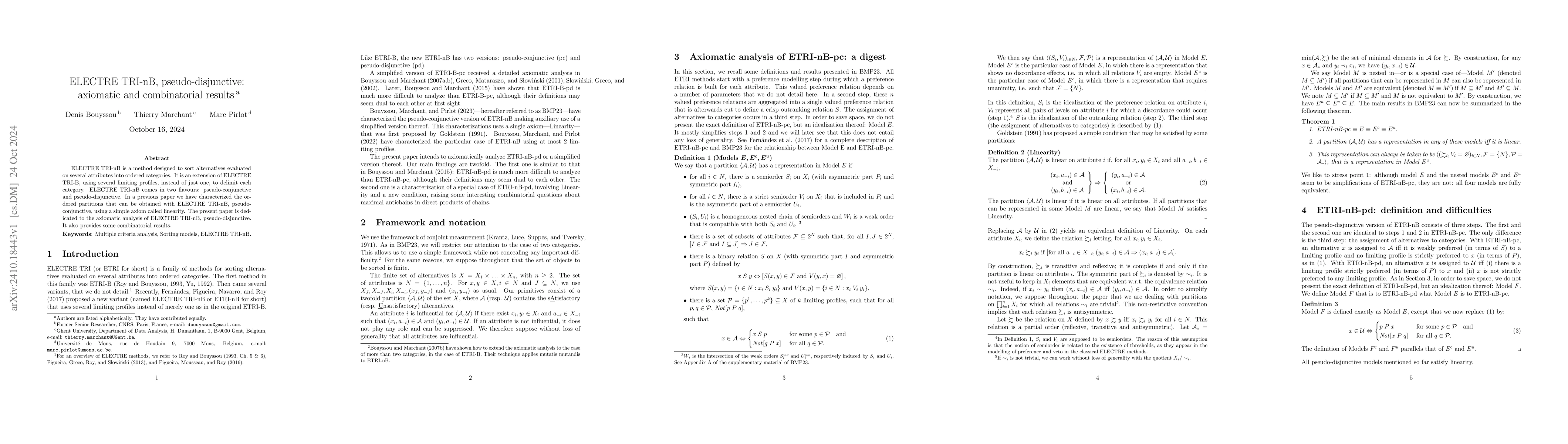 Thumbnail for ELECTRE TRI-nB, pseudo-disjunctive: axiomatic and combinatorial results