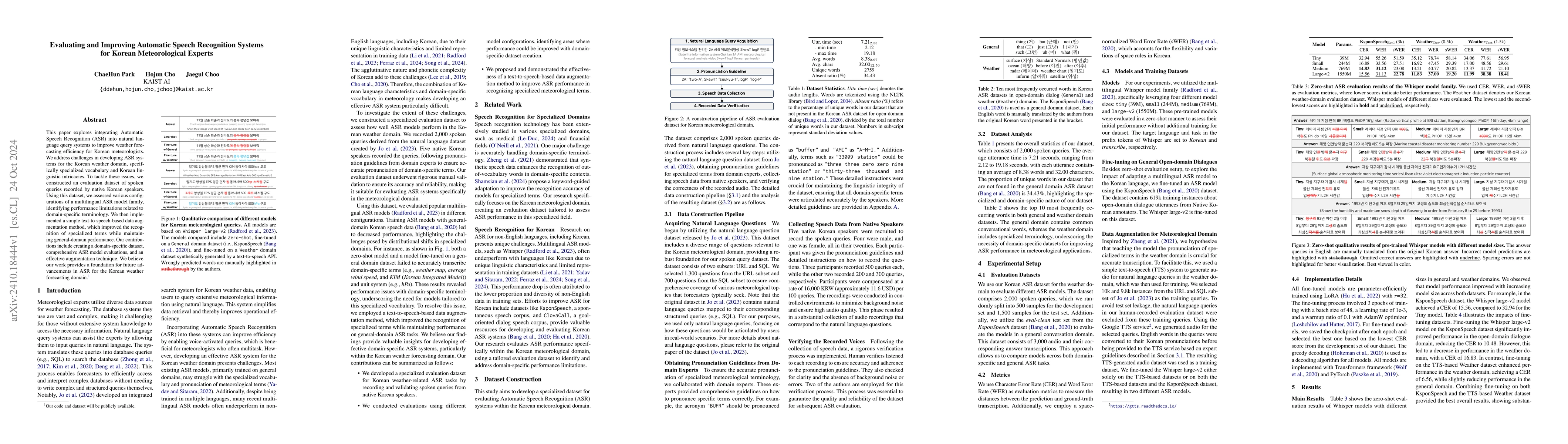 Thumbnail for Evaluating and Improving Automatic Speech Recognition Systems for Korean
  Meteorological Experts