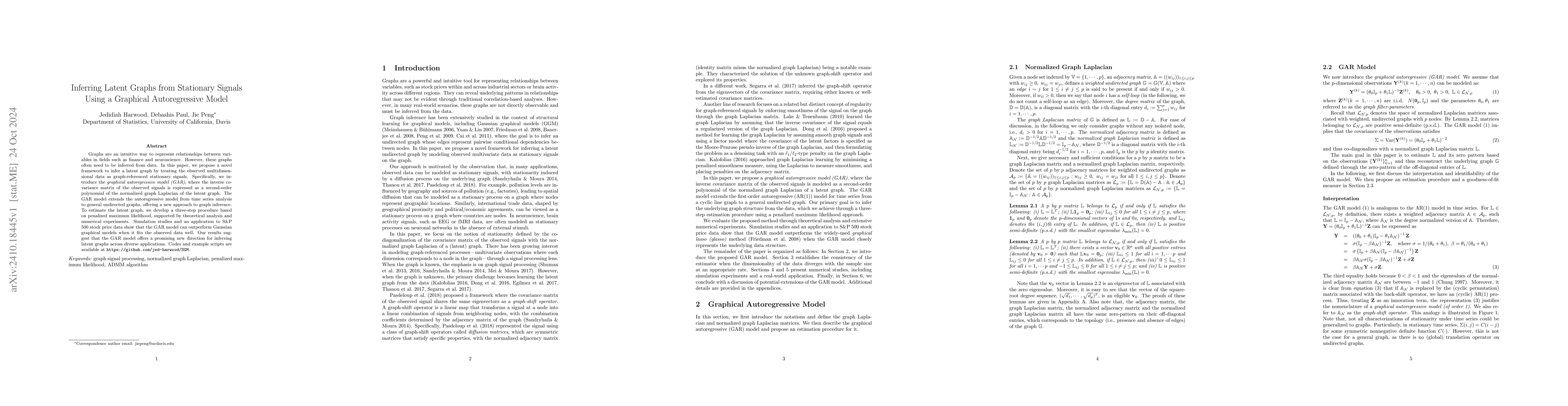 Thumbnail for Inferring Latent Graphs from Stationary Signals Using a Graphical
  Autoregressive Model