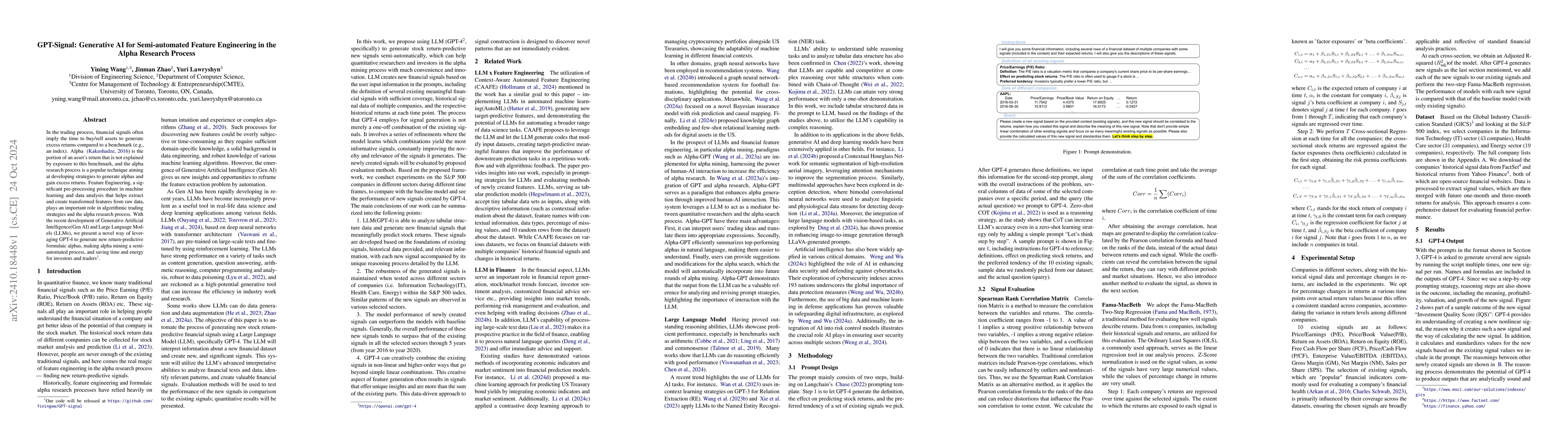 Thumbnail for GPT-Signal: Generative AI for Semi-automated Feature Engineering in the
  Alpha Research Process