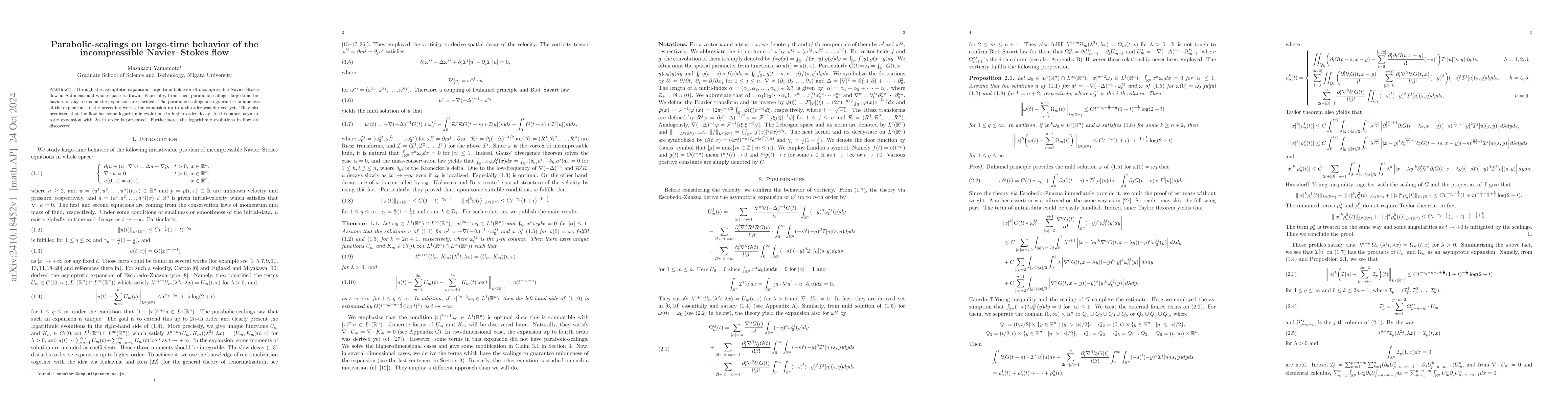 Thumbnail for Parabolic-scalings on large-time behavior of the incompressible
  Navier--Stokes flow