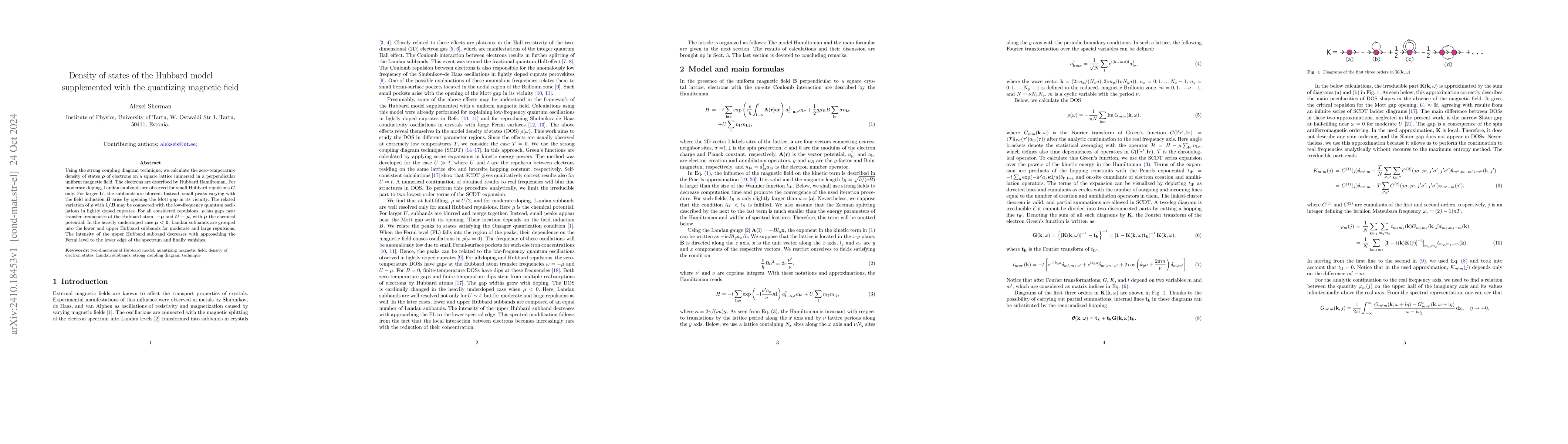 Thumbnail for Density of states of the Hubbard model supplemented with the quantizing
  magnetic field
