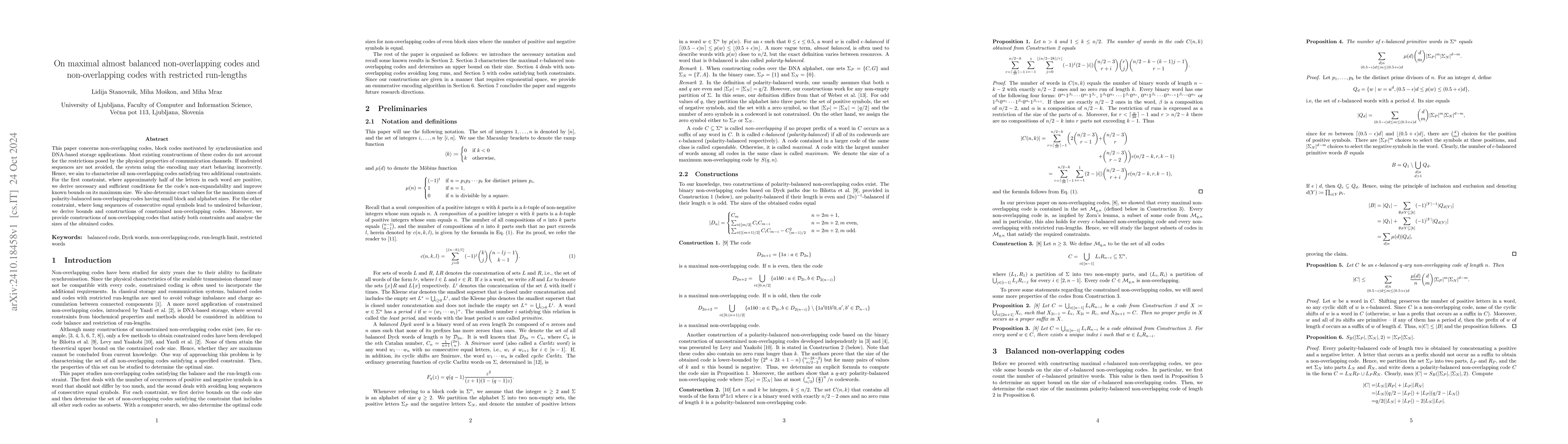 Thumbnail for On maximal almost balanced non-overlapping codes and non-overlapping
  codes with restricted run-lengths