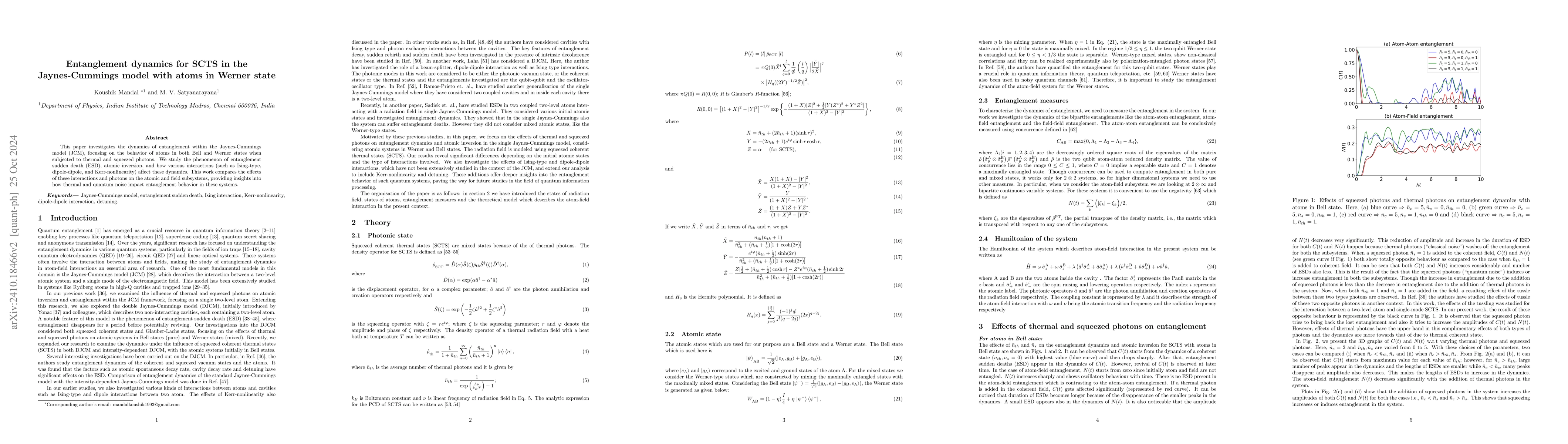Thumbnail for Entanglement dynamics for SCTS in the Jaynes-Cummings model with atoms
  in Werner state