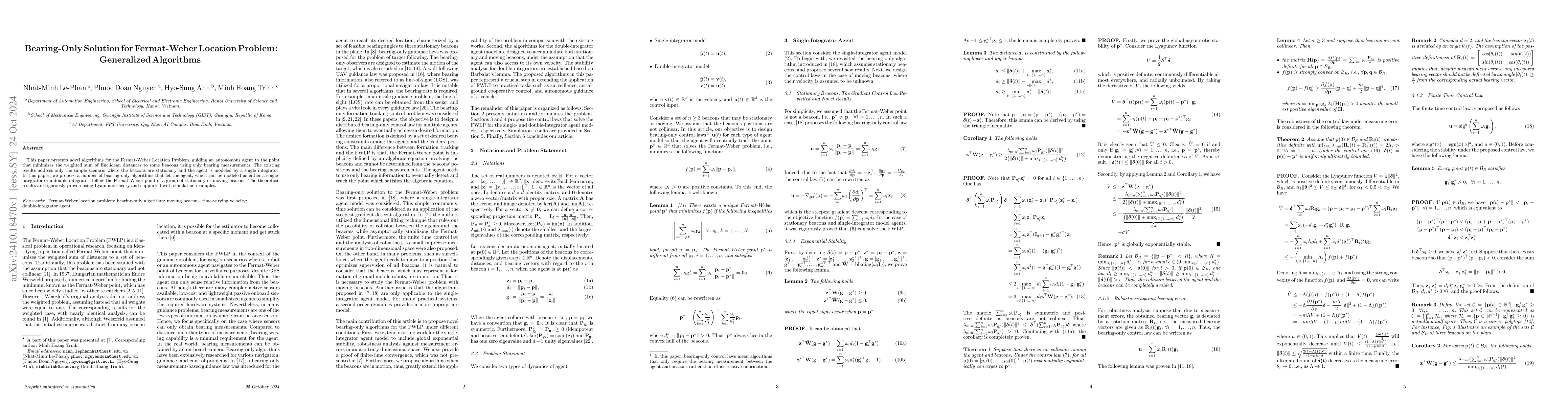 Thumbnail for Bearing-Only Solution for Fermat-Weber Location Problem: Generalized
  Algorithms
