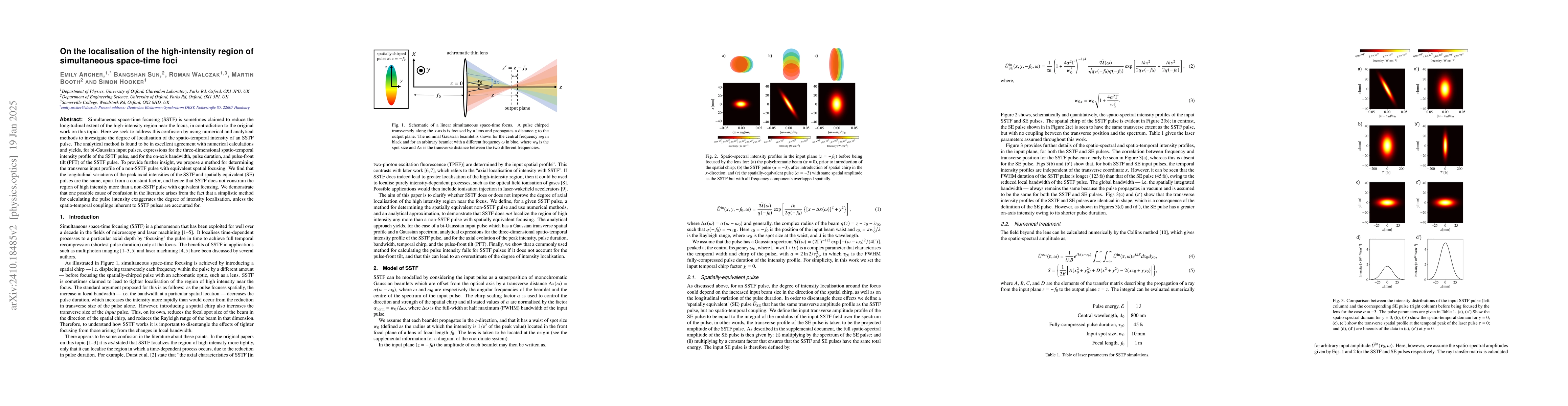 Thumbnail for On the localisation of the high-intensity region of simultaneous
  space-time foci