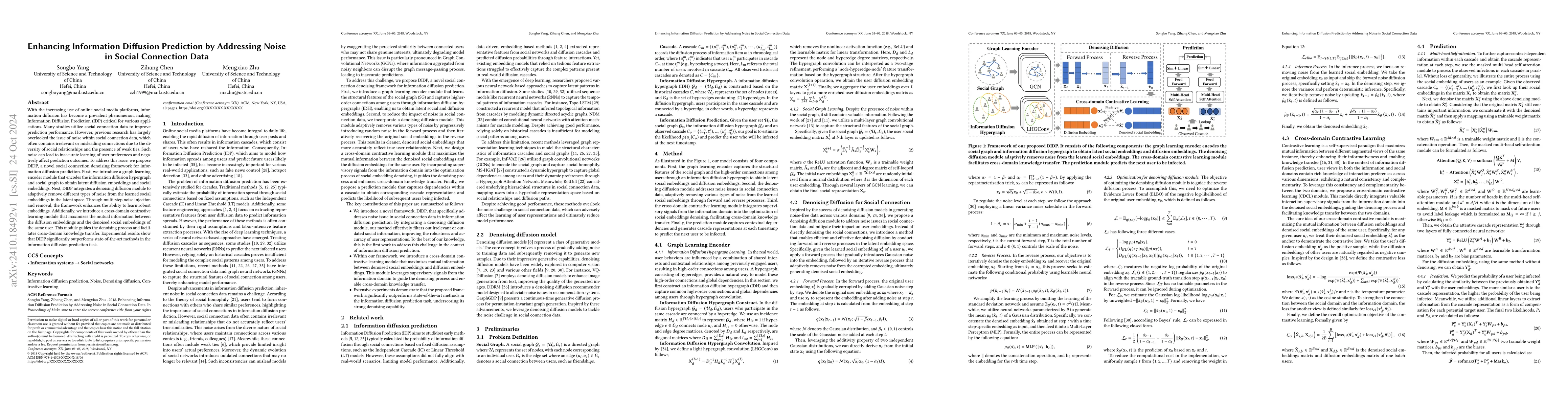 Thumbnail for Improving Information Diffusion Prediction by Tackling Noise and
  Sparsity Challenges