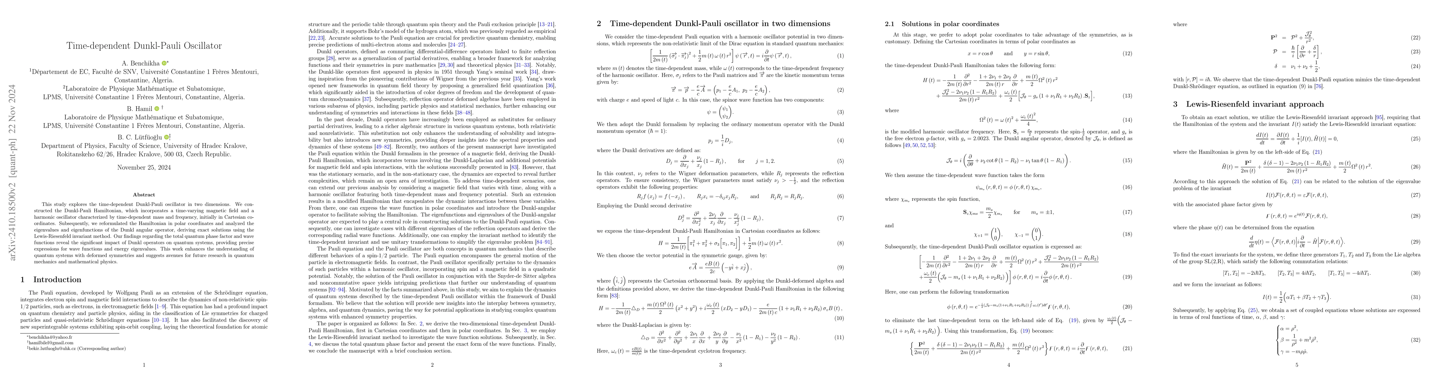 Thumbnail for Time-dependent Dunkl-Pauli Oscillator