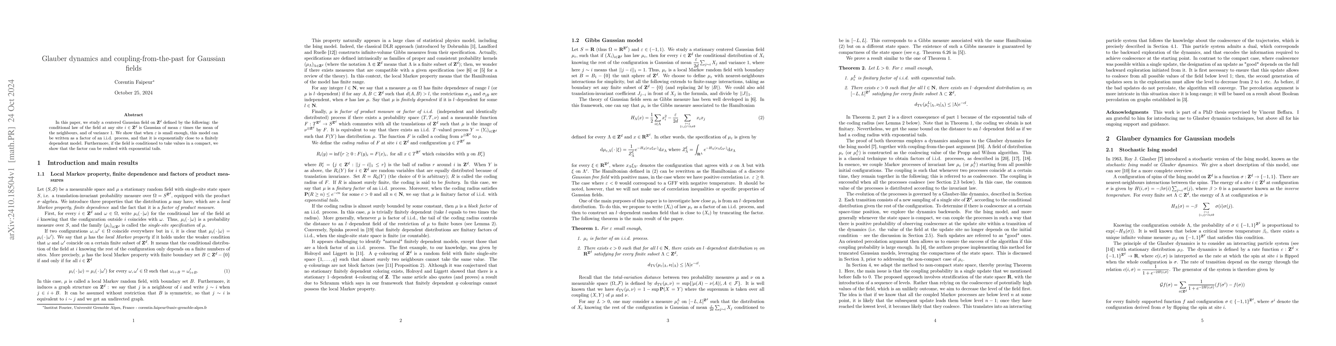 Thumbnail for Glauber dynamics and coupling-from-the-past for Gaussian fields