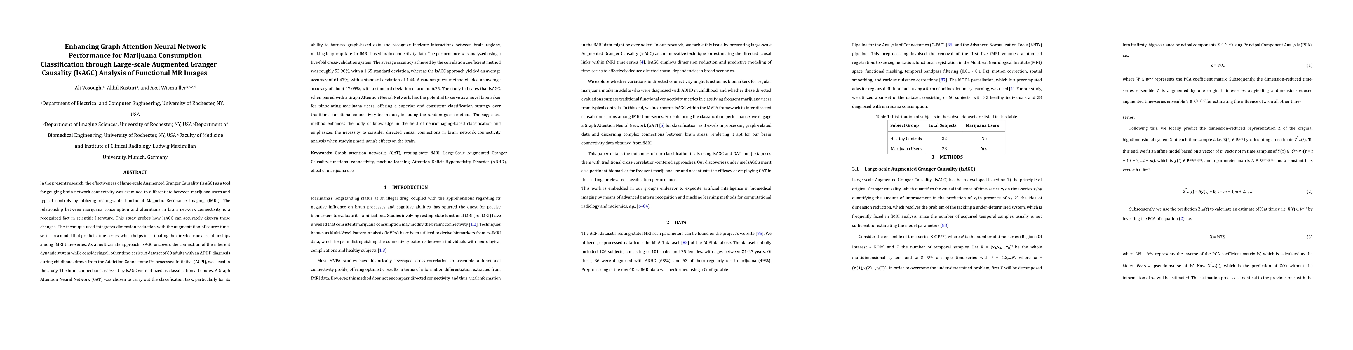 Thumbnail for Enhancing Graph Attention Neural Network Performance for Marijuana
  Consumption Classification through Large-scale Augmented Granger Causality
  (lsAGC) Analysis of Functional MR Images