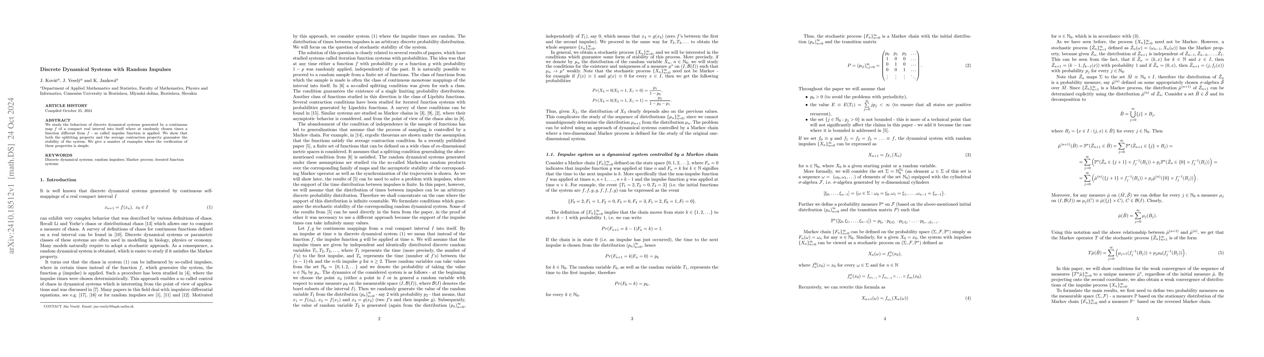 Thumbnail for Discrete Dynamical Systems with Random Impulses