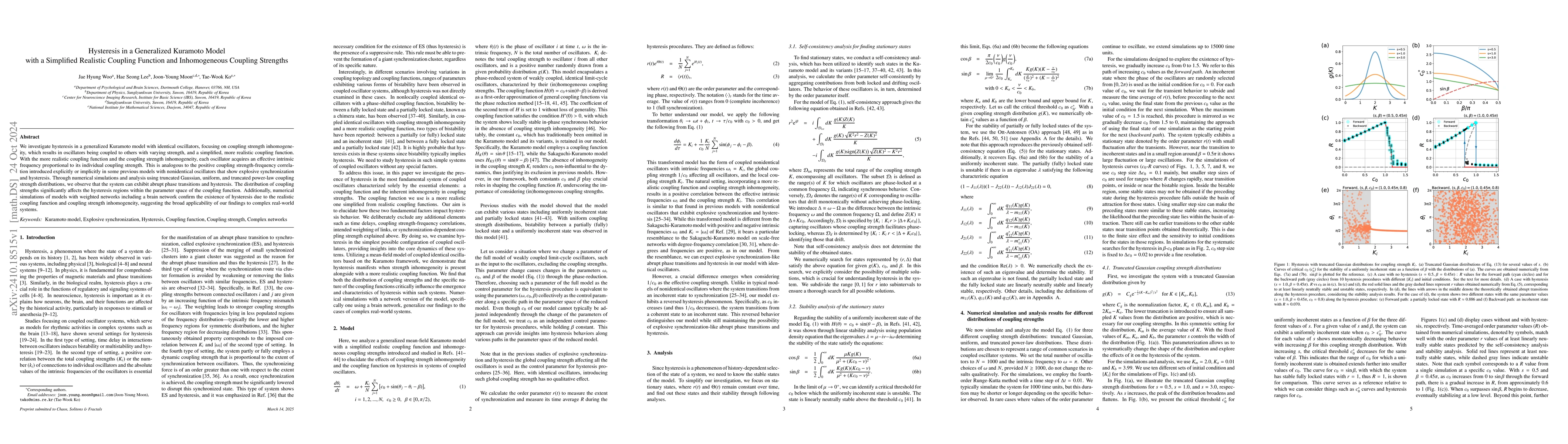 Thumbnail for Hysteresis in a Generalized Kuramoto Model with a Simplified Realistic
  Coupling Function and Inhomogeneous Coupling Strengths