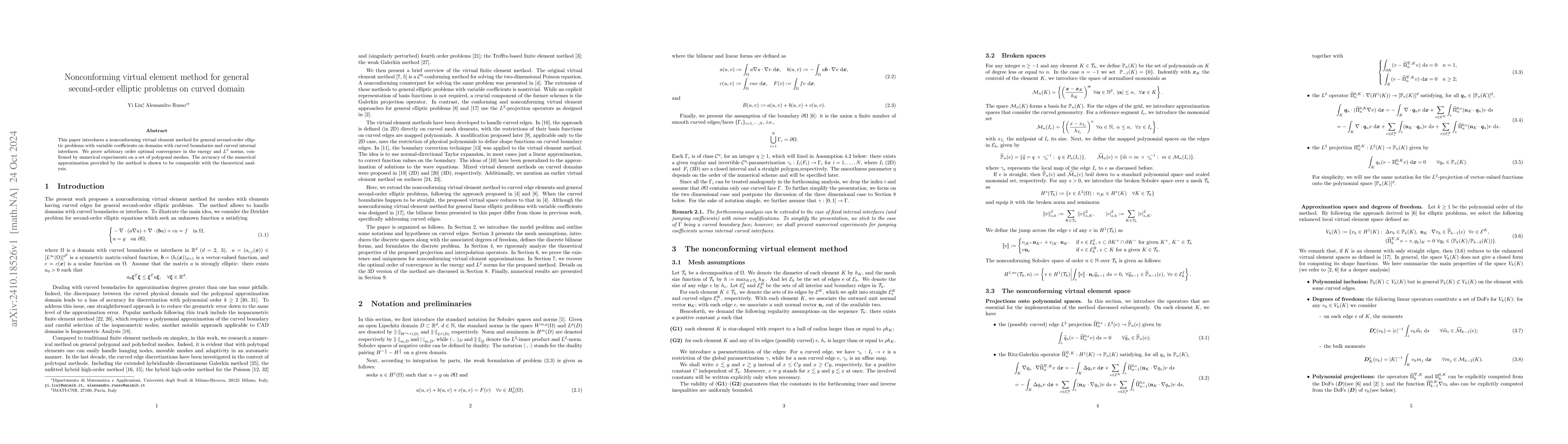 Thumbnail for Nonconforming virtual element method for general second-order elliptic
  problems on curved domain