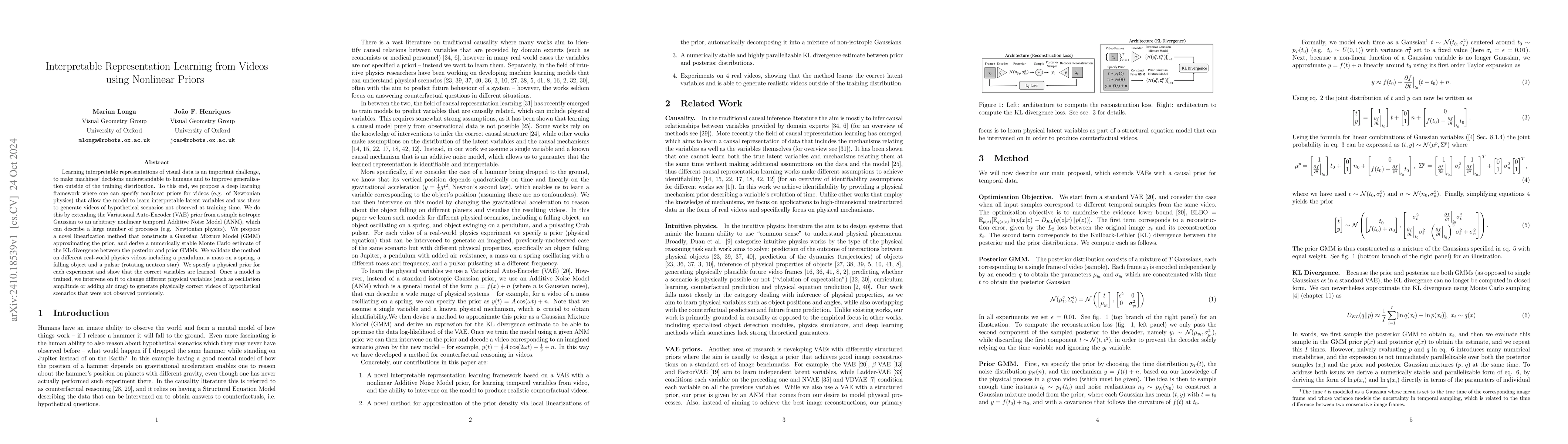 Thumbnail for Interpretable Representation Learning from Videos using Nonlinear Priors